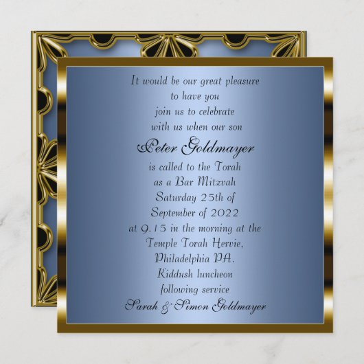 Bar Mitzvah Blauer Zeremonie Einladung (Vorne/Hinten)