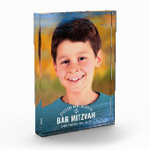 Bar Mitzvah Blue Foil Brush Fett Moderne Typografi Fotoblock (Links)