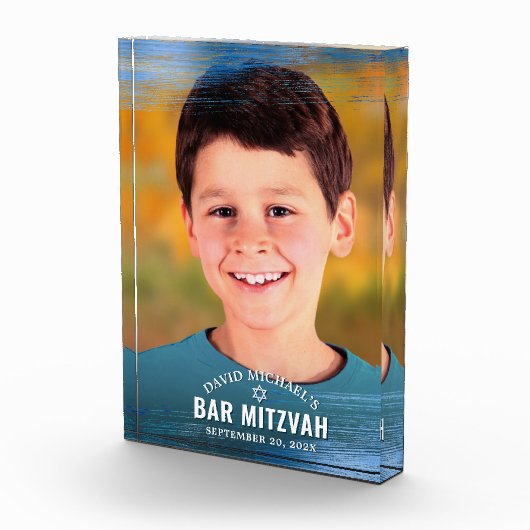 Bar Mitzvah Blue Foil Brush Fett Moderne Typografi Fotoblock (Rechts)