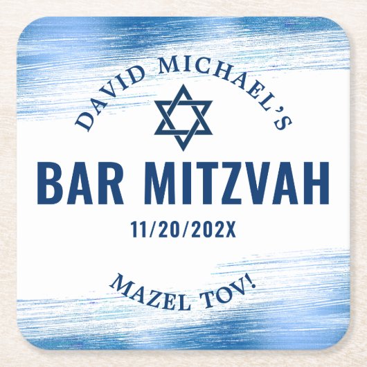 Bar Mitzvah Blue Foil Navy Typografy Modern Bold Rechteckiger Pappuntersetzer (Vorderseite)