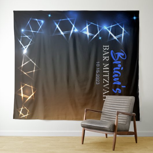 Bar Mitzvah Blue Foto Stand Party Hintergrund Schw Wandteppich (Beispiel (Horizontal))