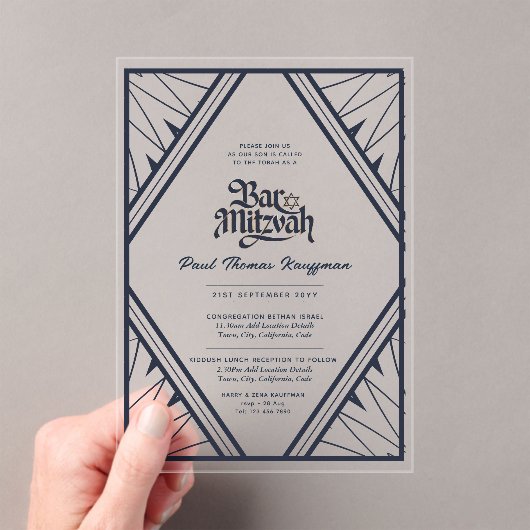 BAR MITZVAH Blue Gold Clear Luxus Minimalistisch Acryleinladungen (Insitu (Handheld))