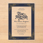BAR MITZVAH Blue Gold Elegante Luxus Minimalistisc Acryleinladungen (Vorderseite)