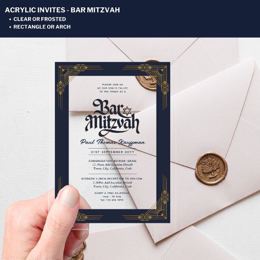 BAR MITZVAH Blue Gold Elegante Luxus Minimalistisc Acryleinladungen