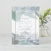 Bar Mitzvah Blue Green Dry Brushstrokes Einladung (Stehend Vorderseite)