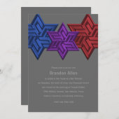 Bar Mitzvah Blue Lila und Red Star von David Einladung (Vorne/Hinten)