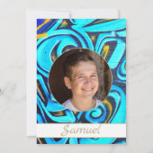 Bar Mitzvah Blue Modern Foto Star von David Einladung (Rückseite)