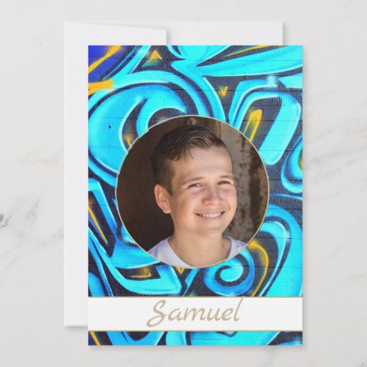 Bar Mitzvah Blue Modern Foto Star von David Einladung (Rückseite)