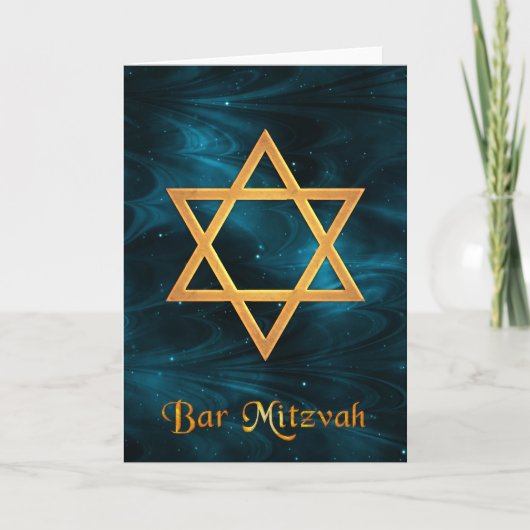 Bar Mitzvah Blue Nebulae & Gold Star of David Karte (Vorderseite)