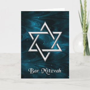Bar Mitzvah Blue Nebulae & Silver Star of David Karte