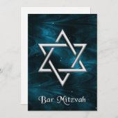 Bar Mitzvah Blue Nebulae & Silver Star von David Einladung (Vorne/Hinten)