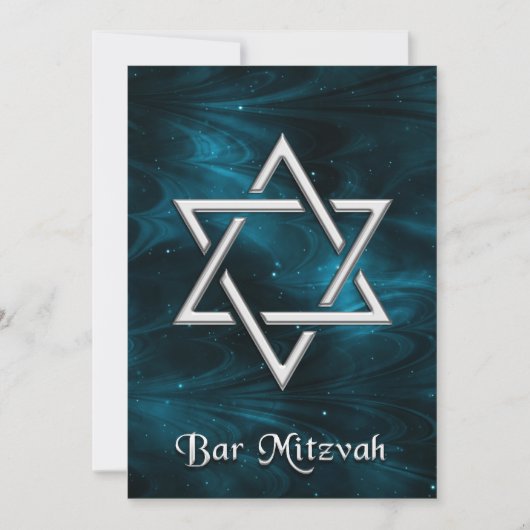 Bar Mitzvah Blue Nebulae & Silver Star von David Einladung (Vorderseite)