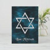 Bar Mitzvah Blue Nebulae & Silver Star von David Einladung (Stehend Vorderseite)