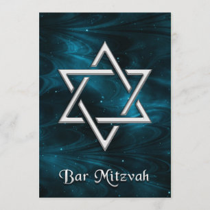 Bar Mitzvah Blue Nebulae & Silver Star von David Einladung