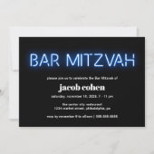 Bar Mitzvah Blue Neon Lights Einladung (Vorderseite)
