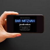 Bar Mitzvah Blue Neon Lights Save the Date Einladung