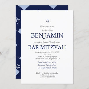 Bar Mitzvah Blue Pattern Star von David Jewish Einladung