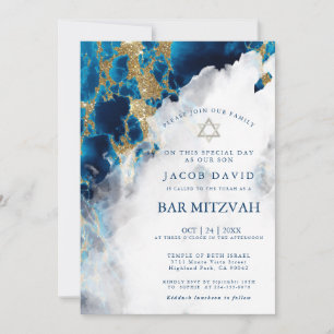 Bar Mitzvah Blue Sapphire Watercolor Geode
