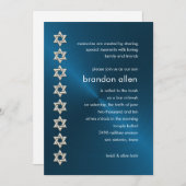 Bar Mitzvah Blue Sheen Silver Stars von David Einladung (Vorne/Hinten)