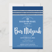 Bar Mitzvah Blue Silver Tallit Modernes, feines Sc Einladung (Vorderseite)