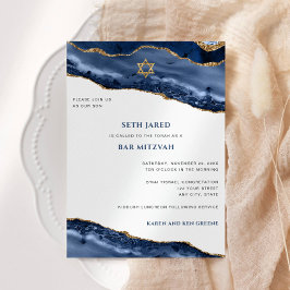 Bar Mitzvah, Blue und Gold Agate Border Einladung