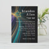 Bar Mitzvah Blue und Gold Rays Einladung (Stehend Vorderseite)