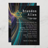 Bar Mitzvah Blue und Gold Rays Einladung (Vorne/Hinten)
