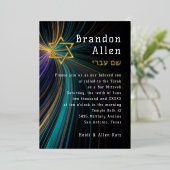 Bar Mitzvah Blue und Gold Rays Folieneinladung (Stehend vorne)