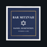 Bar Mitzvah Blue und Gold Serviette<br><div class="desc">Bar Mitzvah Blue White Gold Frame Paper Napkin</div>