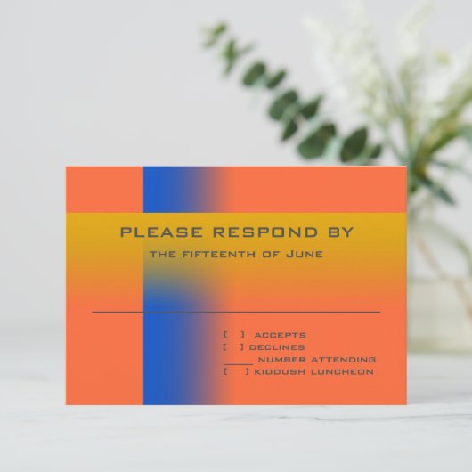 Bar Mitzvah Blue und Gold Zeitgenössische UAWG RSVP Karte (Stehend Vorderseite)