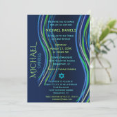 Bar Mitzvah Blue und Green Prayer Shawl Einladung (Stehend Vorderseite)