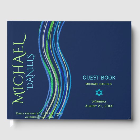 Bar Mitzvah Blue und Green Prayer Shawl Gästebuch (Vorderseite)