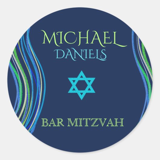 Bar Mitzvah Blue und Green Prayer Shawl Runder Aufkleber (Vorderseite)
