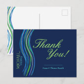 Bar Mitzvah Blue und Green Vielen Dank Postkarte (Vorne/Hinten)