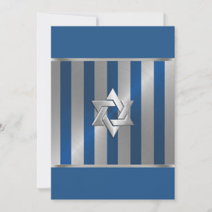 Bar Mitzvah Blue und Silver Stripe Star von David Einladung