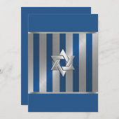Bar Mitzvah Blue und Silver Stripe Star von David Einladung (Vorne/Hinten)