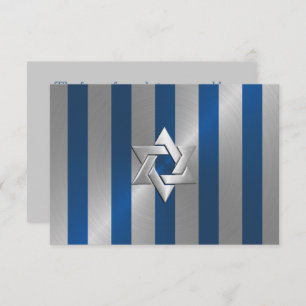 Bar Mitzvah Blue und Silver Stripe Star von David RSVP Karte