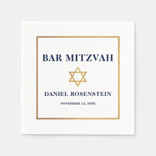 Bar Mitzvah Blue White Gold Serviette