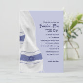 Bar Mitzvah Blue White Star von David Tallit Einladung (Stehend Vorderseite)