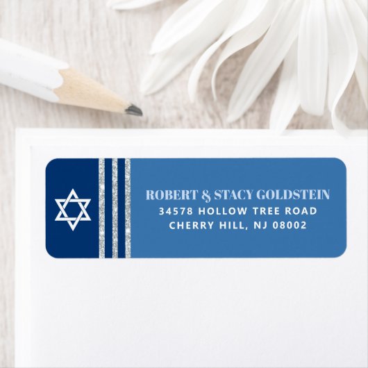 Bar Mitzvah Bold Blue Silver Tallit Rücksendeadres (Insitu)