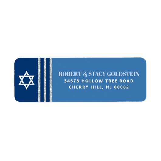 Bar Mitzvah Bold Blue Silver Tallit Rücksendeadres (Vorne)