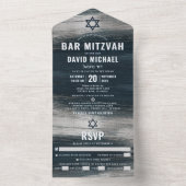 Bar Mitzvah Bold Modern Charcoal Gray Silver Foil All In One Einladung (Innen Boden)