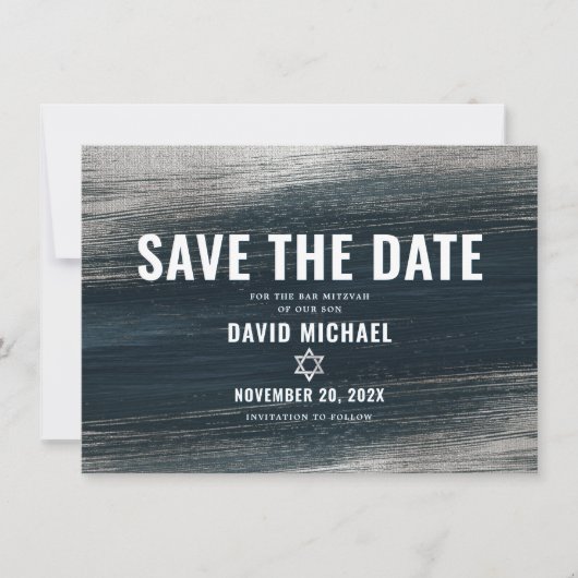 Bar Mitzvah Bold Modern Charcoal Gray Silver Foil Save The Date (Vorderseite)