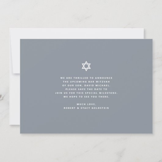 Bar Mitzvah Bold Modern Gray Silver Tallit Script Save The Date (Rückseite)