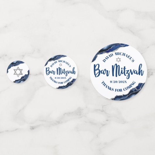 Bar Mitzvah Bold Modern Navy Blue Agate Script Konfetti (Rückseiten)