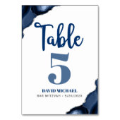 Bar Mitzvah Bold Modern Navy Blue Agate Script Tischnummer (Rückseite)