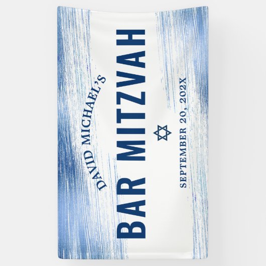 Bar Mitzvah Bold Modern Navy Typografie Blue Foil Banner (Vertikal)