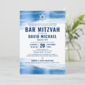 Bar Mitzvah Bold Modern Navy Typografie Blue Foil Einladung (Stehend Vorderseite)