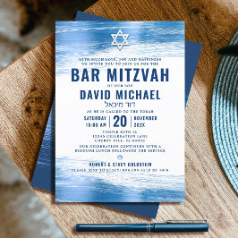 Bar Mitzvah Bold Modern Navy Typografie Blue Foil Einladung