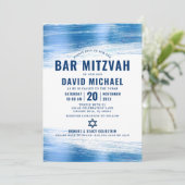 Bar Mitzvah Bold Modern Navy Typografie Blue Foil Einladung (Stehend Vorderseite)